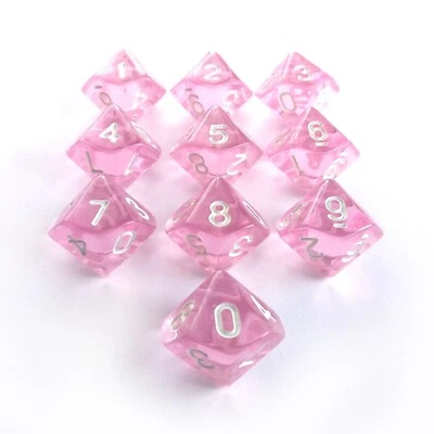 D10 Clear Pink Dice Set of 10pcs Die Ten Sided Dice Tabletop Gaming RPG DND - Image 1 of 4