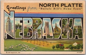 NORTH PLATTE, Nebraska Großbrief Postkarte "Buffalo Bill's Home Town" Leinen - Bild 1 von 2