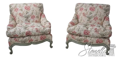 70583: Pair Louis XV Style Upholstered Paint Decorated Finish Bergère Chairs - Image 1 of 4