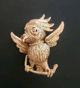 Vintage Papagei Brosche Anstecknadel goldfarben Vogel Schmuck makellos - Bild 1 von 4