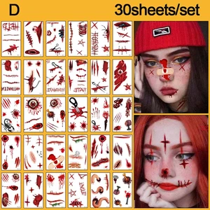 30 Blatt Halloween Narbe Tattoos - Realistische Wunde & Blut Make-up Aufkleber - Bild 1 von 14
