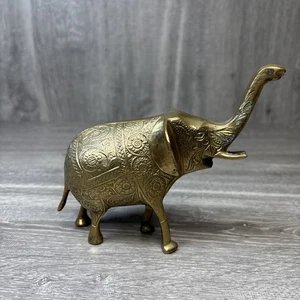 Statuina Vintage Ottone Inciso Elefante Made In Pakistan MCM Decorazione 6" - Foto 1 di 13