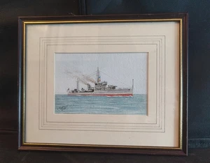 Pintura acuarela enmarcada HMS Hardy, C. Peeters 2020 27x22 cm - Imagen 1 de 7