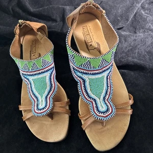 Sandalias Pikolinos Antillas Masai de Cuero con Cuentas Talla 41 Verde Azul Cierre con Cremallera - Imagen 1 de 7