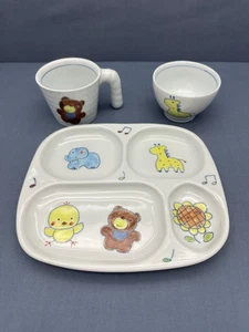 ARITA Ware KIDS TABLEWARE Porcelain 3-PIECE CHILD DISH SET Plate Cup Bowl JAPAN - Picture 1 of 11