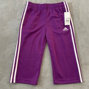 New Adidas Sweatpants Girls Youth Large G 14 Capri Purple Stripe Logos NWTags - Picture 1 of 16