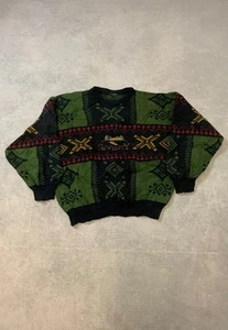 Vintage Strickpullover bestickt gemustert Opa Pullover Herren L - Bild 1 von 4