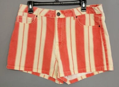 Shorts feminino Forever 21 14 denim laranja marfim listrado bolsos cintura alta - Imagem 1 de 4