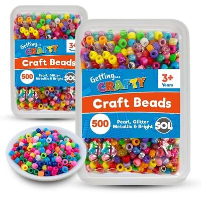 1000 Pony Beads Jewellery Making 9x6 Acrylic Plastic Mixed Glitter Pearl Barrel - Image 1 of 4