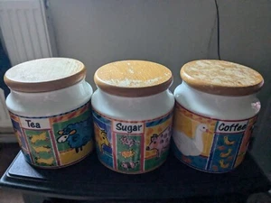 Dunoon Farmyard Tea Coffee Sugar Kitchen Storage Jars Cartoon Sheep Geese Pigs - Picture 1 of 5