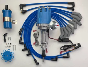 small cap FORD 5.8L 351 EFI to Carb HEI Distributor + 8.5mm WIRES + BLUE COIL - Picture 1 of 6