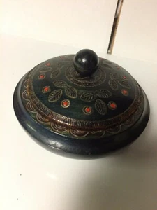 Vintage Polish Brass Inlay Wood Bowl & Lid Hand Crafted Collectable Dish B2 - Picture 1 of 12