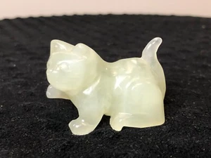 Small Carved Light Green Jade Playful Cat Figurine, 1-1/2" - Picture 1 of 9