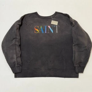 Saint Michael Regenbogen Schrift Logo Herren dunkel gewaschen Rundhalsausschnitt Sweatshirt - Bild 1 von 7