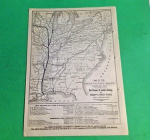 Rare 1876 NEW ORLEANS ST. LOUIS & CHICAGO Mississippi &Tenn. Railroads Print Map - Picture 1 of 7