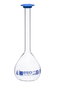 Eisco Labs 250ml Volumetric Flask with Snap Cap, Class B, Borosilicate Glass - Picture 1 of 1