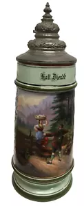 Litofano porcellana tedesca dipinto a mano 2 litri birra Stein raro formato grande - Foto 1 di 11