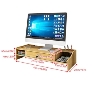 Wood Monitor Riser Drawer with Lock Computer Laptop PC Stand Desk Organizer - Picture 1 of 8