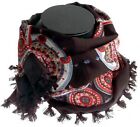 Turkish 100% Silk Cotton Arab Geo Paisley Black Red Hijab Head Scarf Wrap Chemo