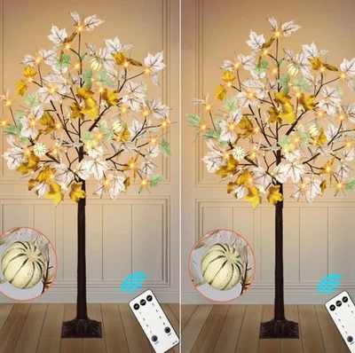 Paquete de 2 árboles de arce iluminados artificiales de 4 pies con 56 LED prelulidos decoración otoño otoño Foto 1 de 4