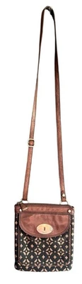 Fossil Floral Print Maddox Sig Mini Crossbody Strap Bag Women's Black Brown - Image 1 of 4