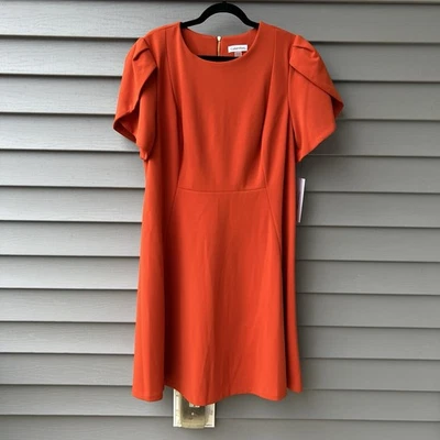 Calvin Klein Tulip Sleeve Dress Fit and Flare Orange Women's Plus Size 16W - Image 1 of 4