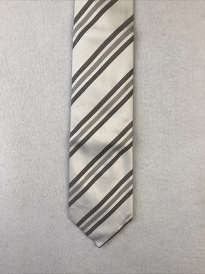 "Corbata Kenneth Cole Reaction beige y marrón a rayas para hombre 100 % seda usada en excelente estado 59""" Foto 1 de 4