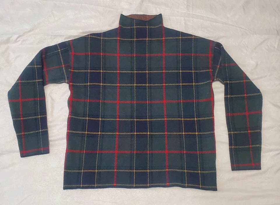 TAHARI Women's M Plaid Mock Neck Sweater Pullover Green Red Blue RN 75343 - Image 1 of 4