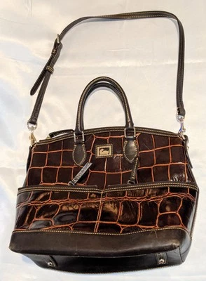 Dooney & Bourke Dillen Crocodile Bag Double Pocket Leather Satchel Reptile - Image 1 of 4