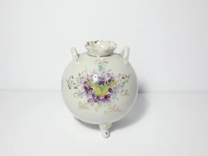 MINI JARRÓN VINTAGE REDONDO DE 3 PATAS DOBLE MANGO 3,5" DE ALTO FLORES VIOLETAS - Imagen 1 de 14