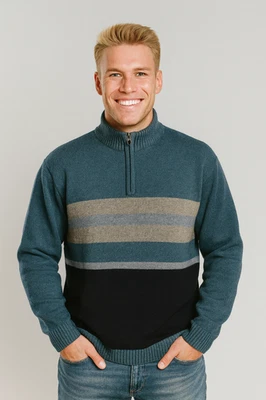 MAGLIONE UOMO MAXFORT TAGLIE OVER LUPETTO MEZZA ZIP FANTASIA ART. 26096  - Immagine 1 di 4