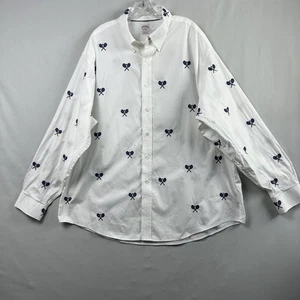 Brooks Brothers 1818 Shirt Mens XXL White Blue Tennis Racket Embroidery Preppy - Picture 1 of 11