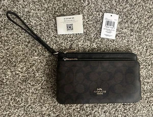 COACH Double Zip Wallet In Signature Canvas, Gold/Brown/Black, New With Tags - Picture 1 of 5