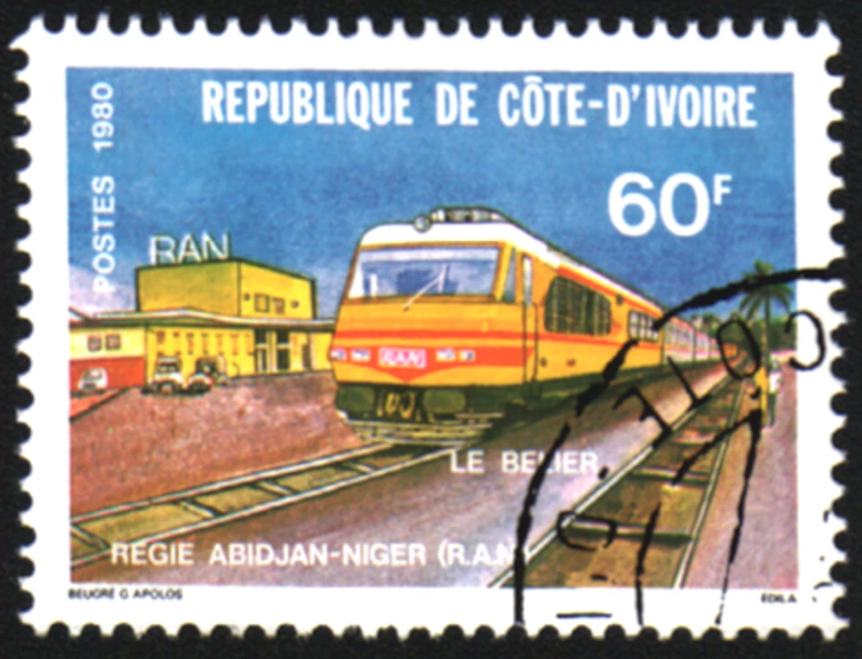 24352 Costa de Marfil 1980 sello Scott #551 tren Foto 1 de 1