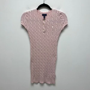 Polo Ralph Lauren Girls Pink Cable Knit Henley Pullover Sweater Dress M 8-10 - Picture 1 of 7
