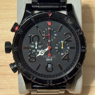 Nixon The 48-20 Chrono "Keep It Fresh" Men's Black Stainless Analog Watch RUNS - image 1 of 4