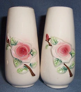 Shabby Rose Vintage ROSE SALT & PEPPER Shakers porcelain chalkware BLESSING PRAY - Picture 1 of 5