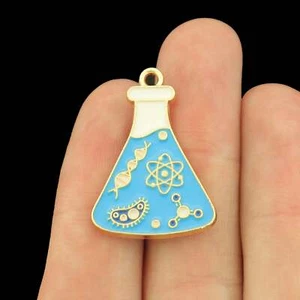 2 Science Beaker Gold Tone Enamel Charms - E654 - Picture 1 of 1