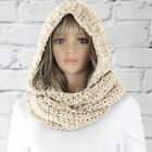 Winter Knit Hooded Scarf Headscarf Solid Color Neck Warmer Hoodie Hat Fashion