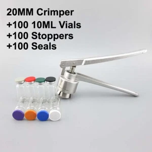 New 20MM Manual Crimper Hand Sealing Machine w/ 100 Vials + Stoppers + Seals - Picture 1 of 8