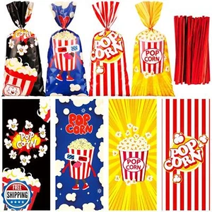 Teling 100 Pcs Popcorn Bags for Party, Popcorn Treat Bags Set, Candy Red Whit - Picture 1 of 5