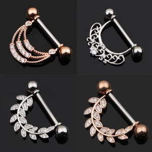 14g 1.6mm Bar Surgical Steel Zircon Nipple Ring Shield Body Piercing Jewellery - Picture 1 of 12