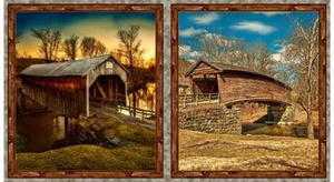 Beautiful Covered Bridges Digital Print Panel cotton Quilt fabric by QT Fabrics - Picture 1 of 10