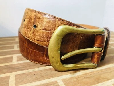 Cinturón de cuero marrón en relieve vintage Ann Taylor cocodrilo hebilla de latón 1,5X27-31" Foto 1 de 4