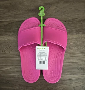 🌺NWT🌺 Crocs Kadee Slides Sz 8 Electric Pink - Picture 1 of 10