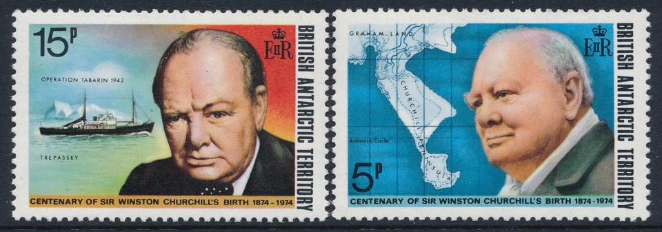 Territorio Antártico Británico 1974 Churchill centenario conjunto de 2 finos como nuevos MNH Foto 1 de 1