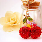 Red Rhinestone Cherry Keychain Zinc Alloy Fruit Key Ring for Women Girls