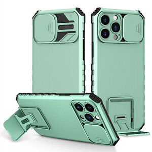 For iPhone 14 13 12 11 Pro Max XR XS 8 7 Slide Camera Lens Kickstand Case Cover