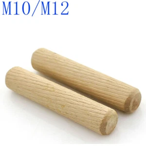M10 M12 Wood Dowel Pins Hardwood Multi-Grooved Chamfered Flutted Beech Wood - Picture 1 of 4