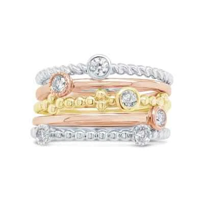 14K Tri Color Gold Diamond Stackable 5 Ring Set Bands Round Cut Natural 0.31CT - Image 1 of 4
